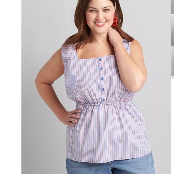 NWT 🆕️ Sz 22 Striped Button-Front Peplum Top - Picture 3 of 4